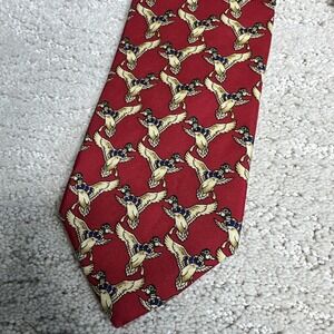 Men's Brooks Brothers Makers 100% Silk Neck Tie Red Flying‎ Mallard Duck Print